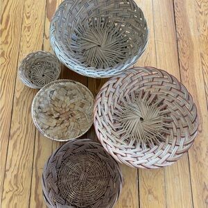Handwoven Natural and Brown Decorative Basket Set 5 woven baskets